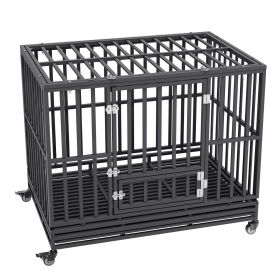 VEVOR 47 Inch Heavy Duty Dog Crate, Indestructible Dog Crate, 3-Door Heavy Duty Dog Kennel for Medium to Large Dogs with Lockable Wheels and Removable