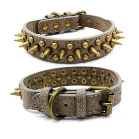 404 POPMARKET Retro Studded Spiked Rivet Large Dog Pet Leather Collar Pit Bull S-XL (Option: Gray-M)